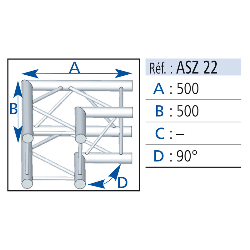 ANGLE CARREE 290 ALU 2D 90° ASD