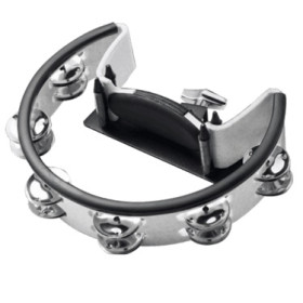 TAMBOURIN CYMBALETTE A MAIN CHROME + CLAMP PEARL