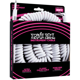 CABLE GUITARE JACK DROIT BLANC 9M SPIRALE ERNIE BALL