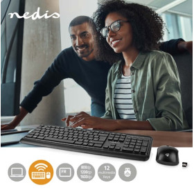 ENSEMBLE SOURIS ET CLAVIER SANS FIL USB FRANCAIS NOIR NEDIS