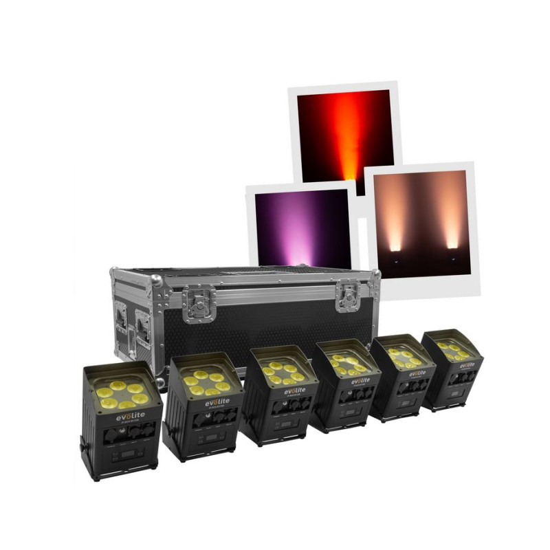 PACK PROJECTEURS BATTERIES DMX SANS FIL 6X15WRGBWA EVOLITE