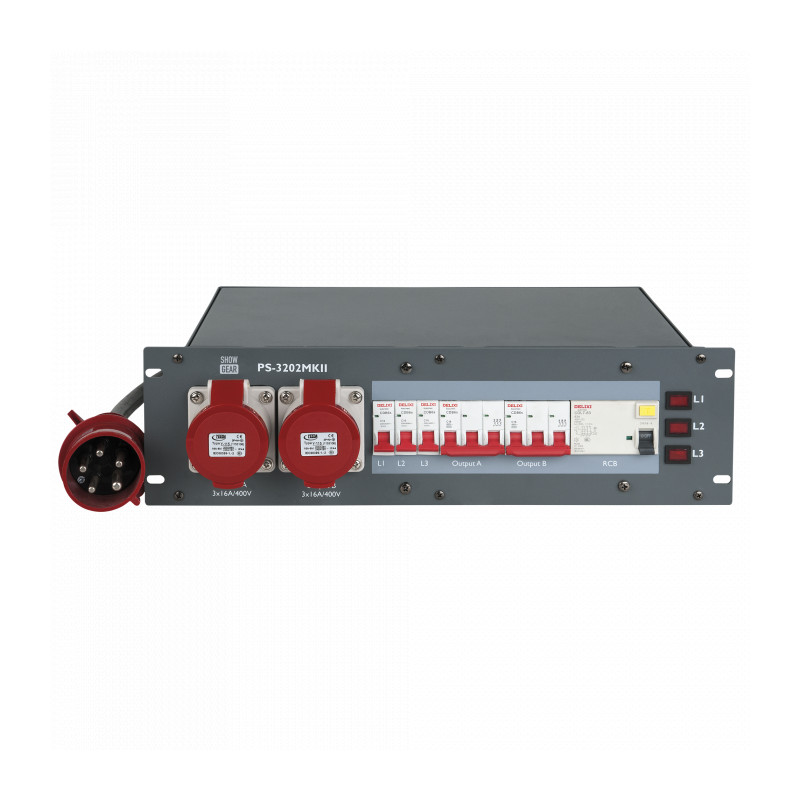 BLOC D'ALIMENTATION 32A CEE IN - 2X 16A CEE OUT + 6 SCHUKO SHOWGEAR