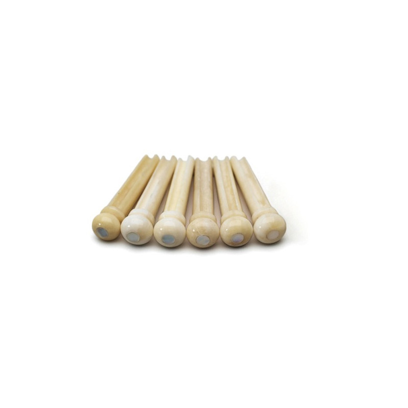 6 CHEVILLES OS GUITARE ACOUSTIQUE POINT NACRE BLANCHE 5.1mm