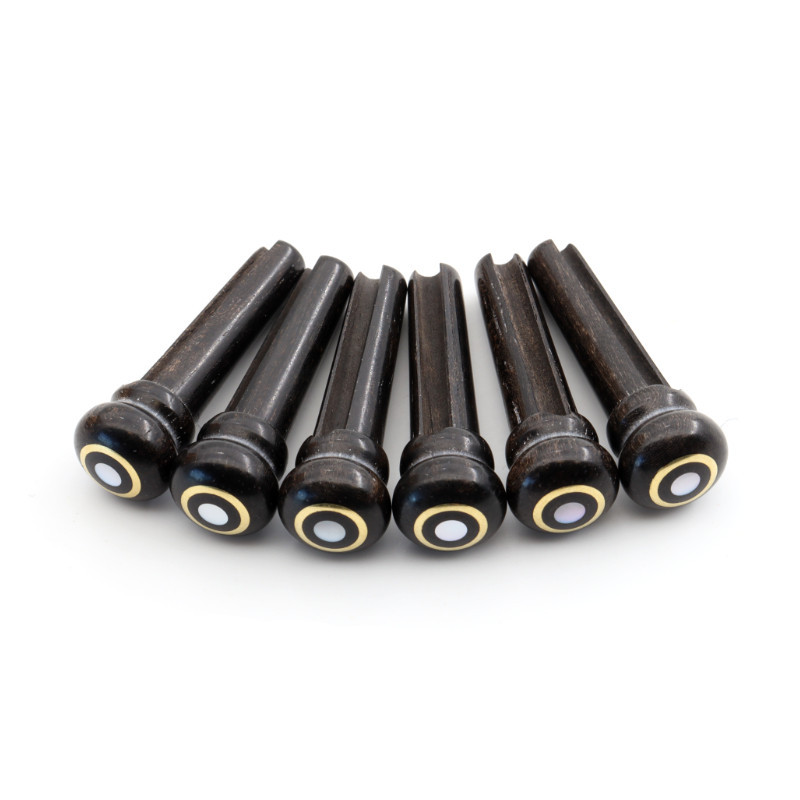 CHEVILLES ÉBÈNE GUITARE ACOUSTIQUE POINT NACRE BLANCHE / LAITON  5.1MM 6PCS