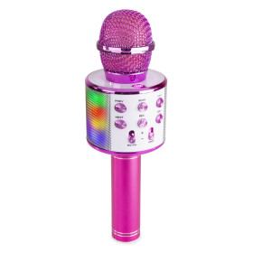 MICRO KARAOKÉ ROSE AVEC HAUT-PARLEUR INTÉGRÉ BT/MP3 ET ECLAIRAGE
