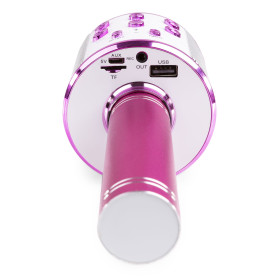 MICRO KARAOKÉ ROSE AVEC HAUT-PARLEUR INTÉGRÉ BT/MP3 ET ECLAIRAGE
