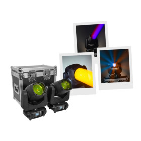 SET DE 2 LYRES BEAM 100W 3° FOCUS MOTORISE + FLIGHT CASE EVOLITE