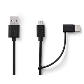 CABLE USB MALE-MALE 2.0 USB-A - USB Micro-B - USB-C 1M NOIR NEDIS