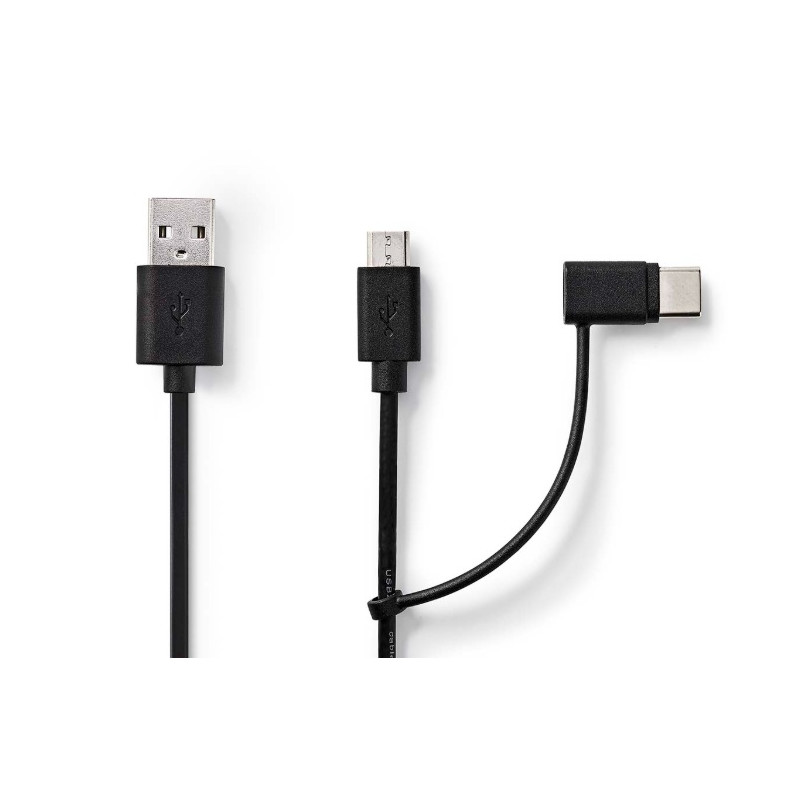 CABLE USB MALE-MALE 2.0 USB-A - USB Micro-B - USB-C 1M NOIR NEDIS