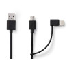 CABLE USB MALE-MALE 2.0 USB-A - USB Micro-B - USB-C 1M NOIR NEDIS