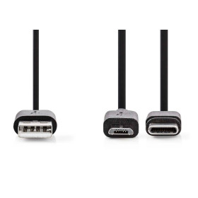 CABLE USB MALE-MALE 2.0 USB-A - USB Micro-B - USB-C 1M NOIR NEDIS