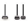 CABLE USB MALE-MALE 2.0 USB-A - USB Micro-B - USB-C 1M NOIR NEDIS