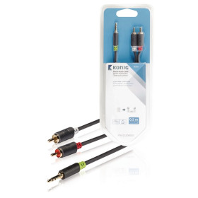 CORDON AUDIO JACK STEREO 3,5mm MALE - 2 X RCA MALES 0.50 METRE ANTHRACITE