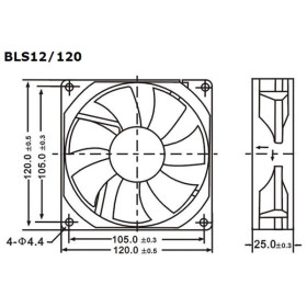 VENTILATEUR 12VCC 0.28A 120X120X25MM 126.5M³/H 35.5DB