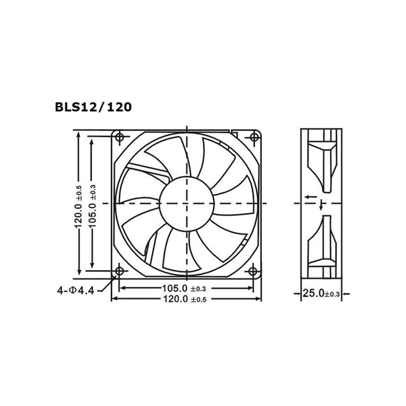 VENTILATEUR 12VCC 0.28A 120X120X25MM 126.5M³/H 35.5DB
