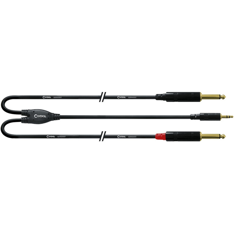 CABLE MINI-JACK / JACK FICHES REAN 1X 3,5 STÉRÉO / 2X 6,35 MONO 1.5M CORDIAL