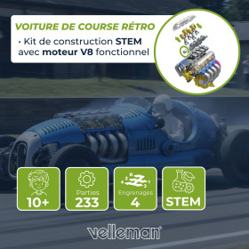 Voiture de course rétro bleue à assembler avec moteur V8 transparent