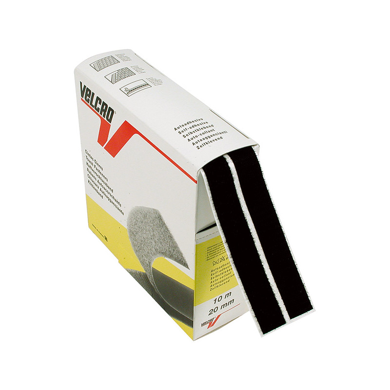 ROULEAU SCRATCH VELCRO 20MM x 10m NOIR - MALE ET FEMELLE