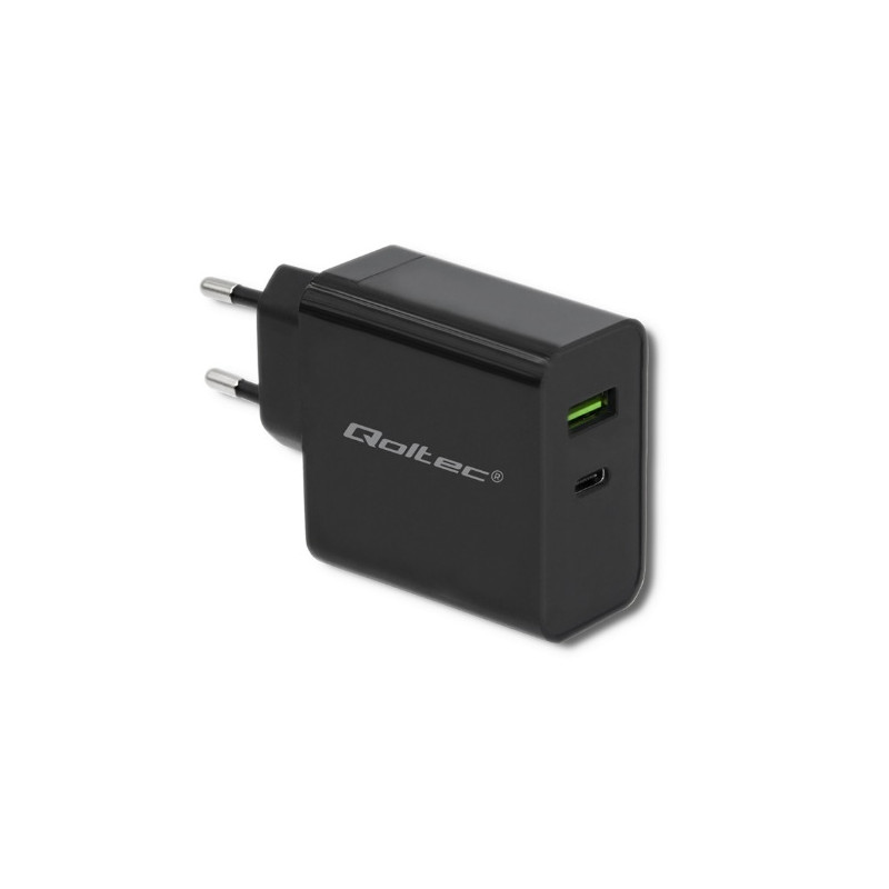 CHARGEUR SUPER RAPIDE 1xUSB-C 1xUSB-A 45W 5-20V NOIR QOLTEC