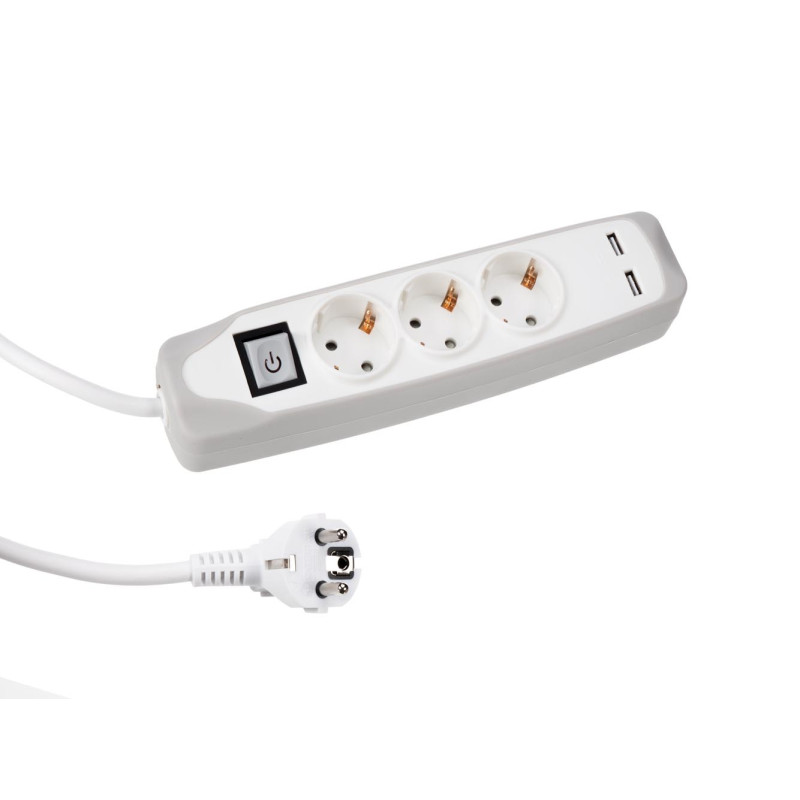 MULTIPRISE AVEC INTERRUPTEUR 3 PRISES 2 PORTS USB
