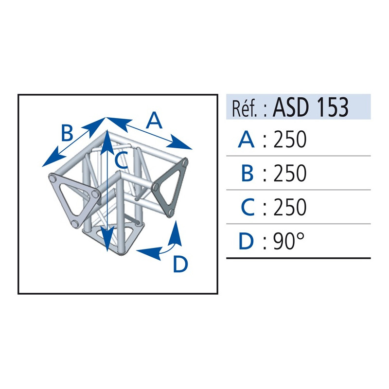 ANGLE 3D PIED DROIT OU GAUCHE 150mm ASD